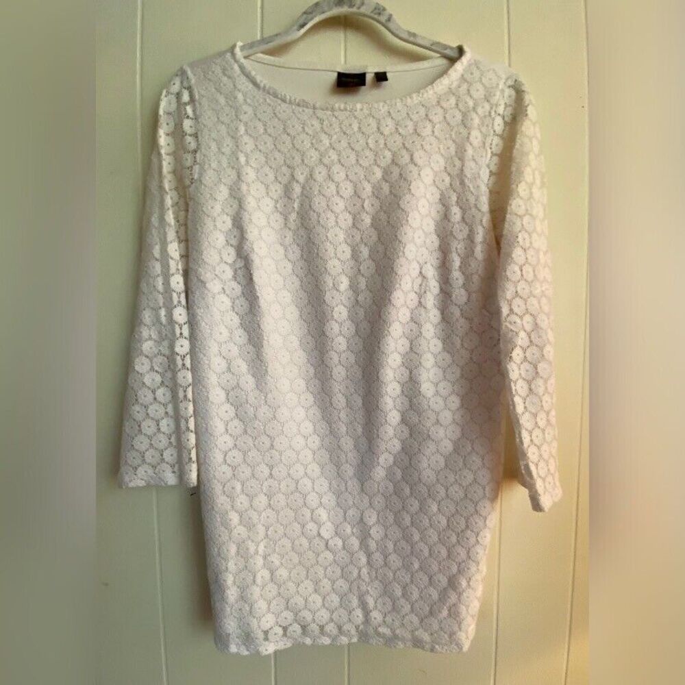 Rafaella Top Blouse Women’s Medium White Lace Floral Cotton Blend